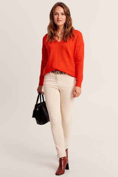 Pull manches longues orange femme