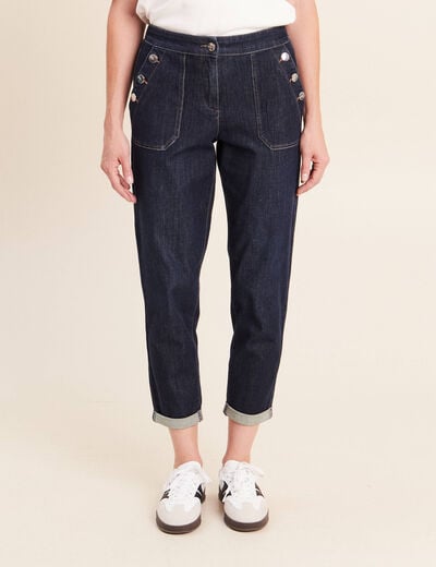Pantalon mom 7/8&egrave;me en coton denim brut femme