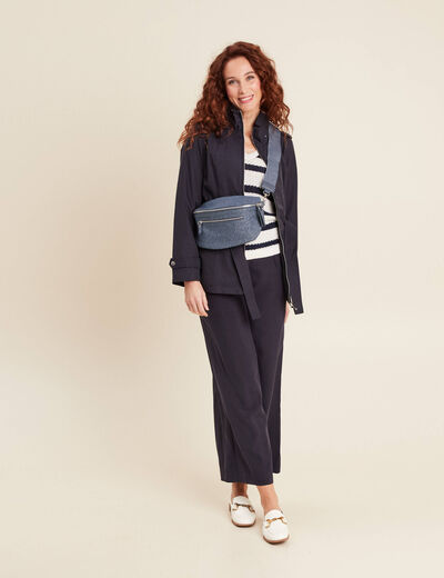 Parka droite ceinturée bleu foncé femme