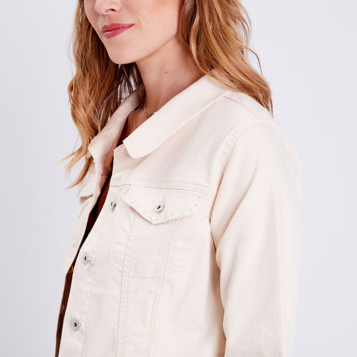 Veste droite en jean ecru femme