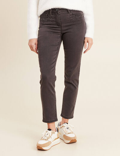 Jean ajusté taille basse denim gris femme