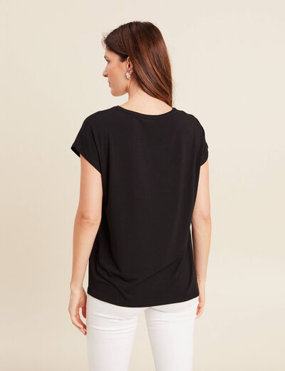 T-shirt bi-matière manches courtes noir femme