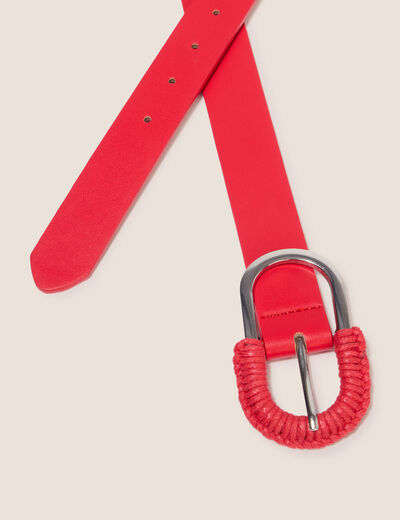 Ceinture fine bi-mati&egrave;re rouge fluo femme