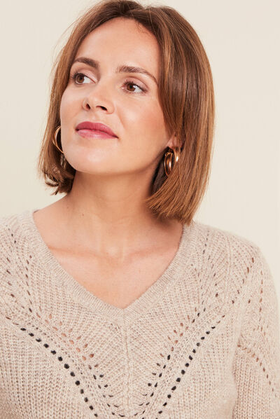 Pull manches longues beige femme