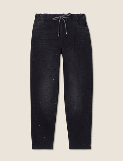 Jean jogging strass denim noir femme