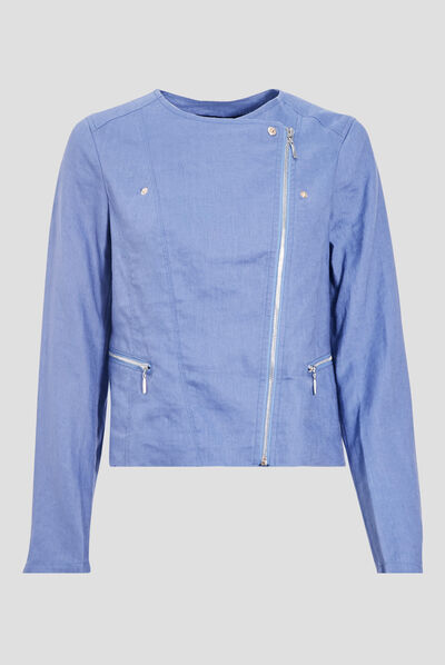 Veste droite zippée bleu femme