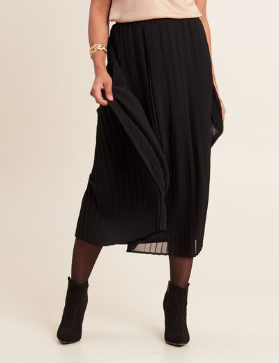 Jupe longue évasée plissée noir femme