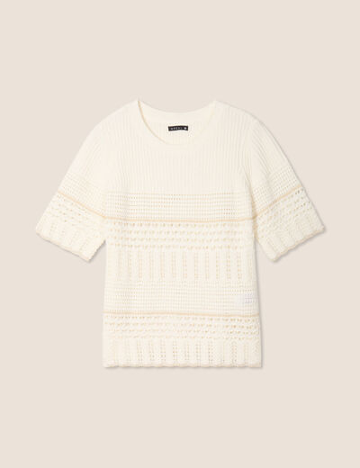 Pull ajouré manches courtes ecru femme