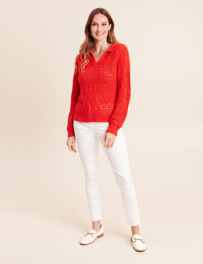 Polo d&eacute;tails ajour&eacute;s orange fonc&eacute; femme