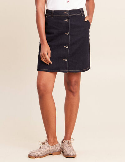Jupe courte trap&egrave;ze en jean denim brut femme