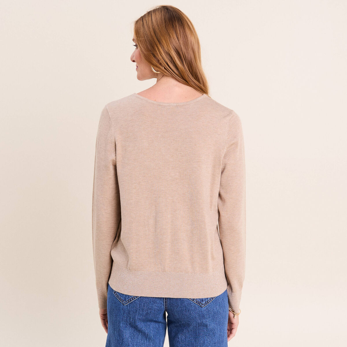 Pull manches longues beige femme