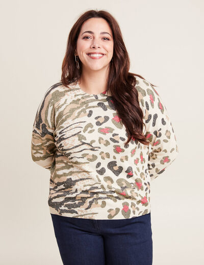 Pull manches longues vert kaki femme