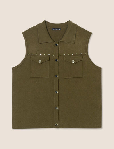 Gilet sans manches à clous vert olive femme
