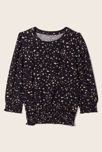 T-shirt manches 3/4 noir femme