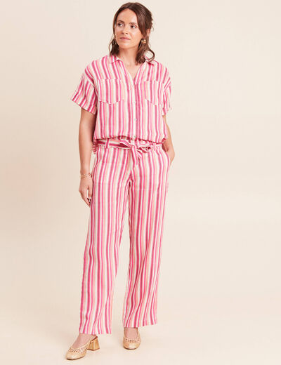 Pantalon coupe large en lin rose femme