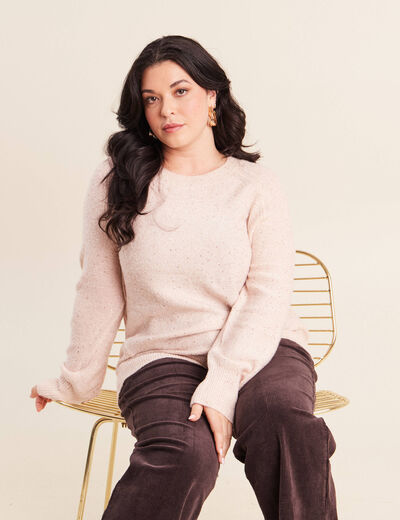 Pull col rond manches longues &agrave; sequins rose poudr&eacute;e femme
