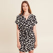 Robe droite courte col V manches courtes noir femme