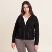 Gilet manches longues à capuche noir femme