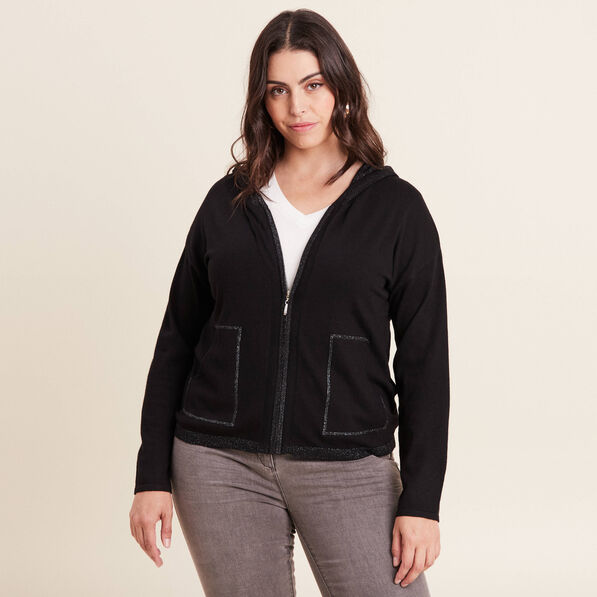 gilet manches longues a capuche noir femme Gilet manches longues à capuche noir femme