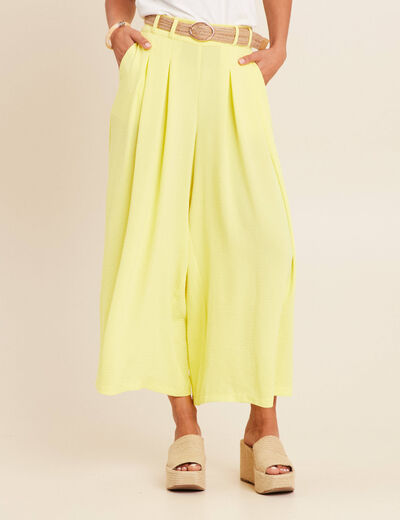 Pantalon jupe-culotte large jaune clair femme