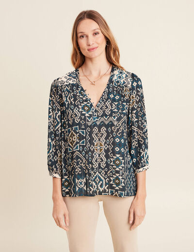 Blouse manches 3/4 bleu foncé femme