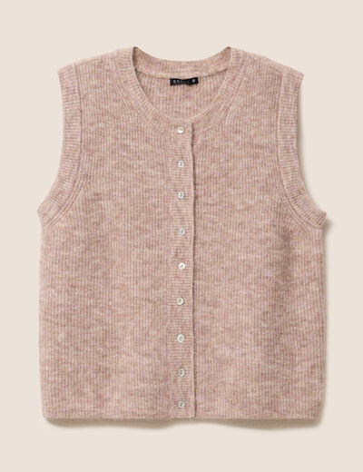 Gilet droit mi-long sans manches creme femme