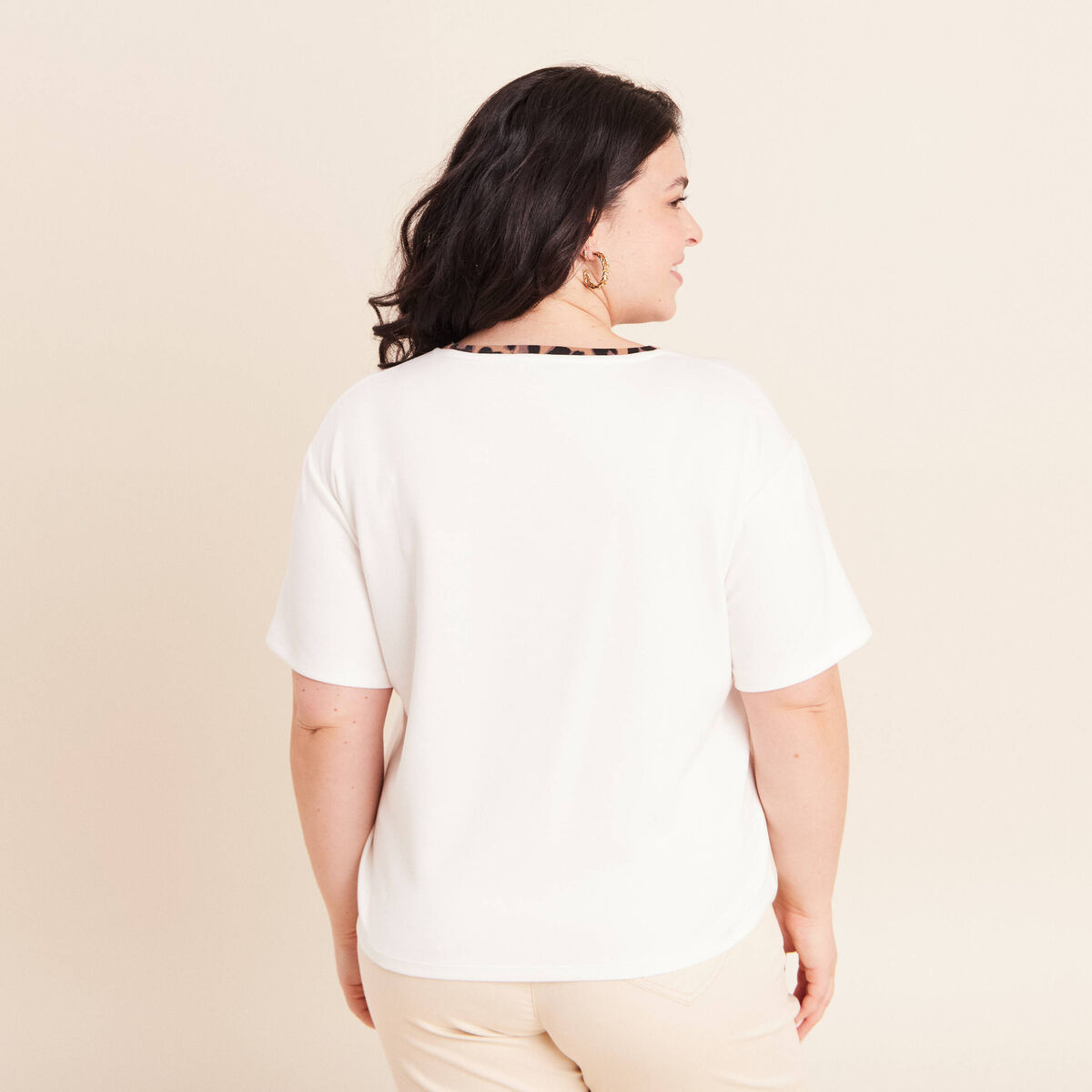 T-shirt col rond manches courtes ecru femme