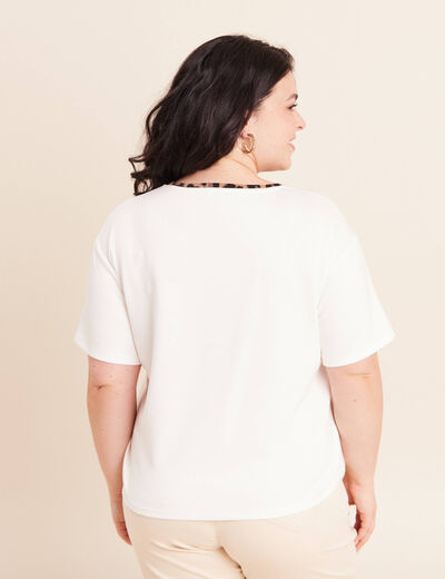 T-shirt col rond manches courtes ecru femme
