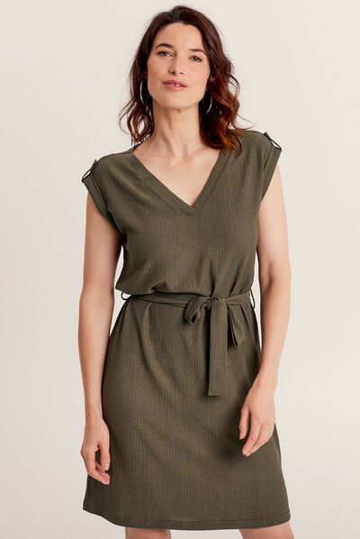 Robe droite ceinturée vert clair femme