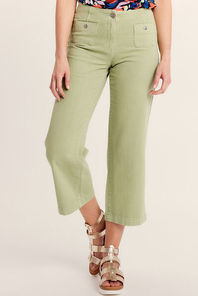 Pantalon large 7/8ème vert olive femme