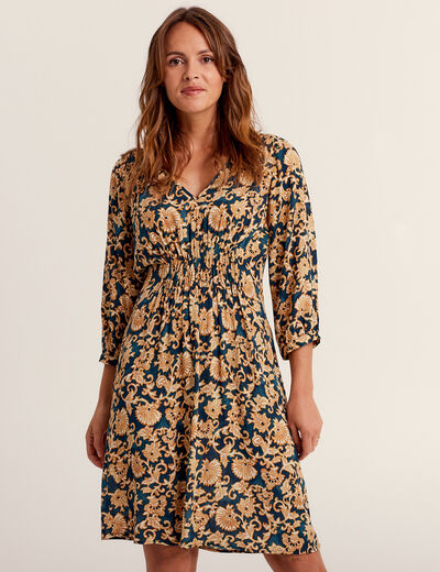 Robe évasée manches 3/4 bleu foncé femme