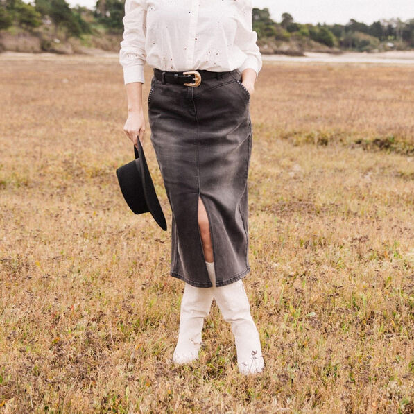 Jupe crayon en jean denim gris femme