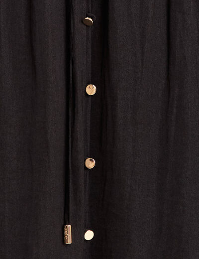 Robe midi évasée satin noir femme