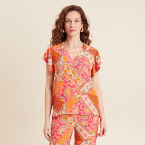 Blouse manches courtes orange femme