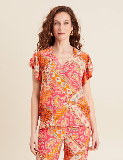 Blouse manches courtes orange femme