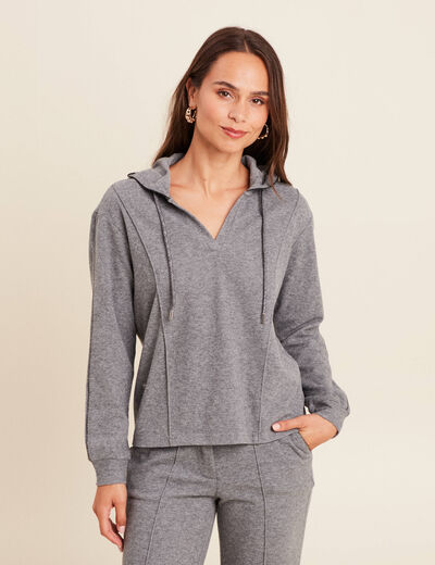 Sweat maille l&eacute;g&egrave;re manches longues gris clair femme