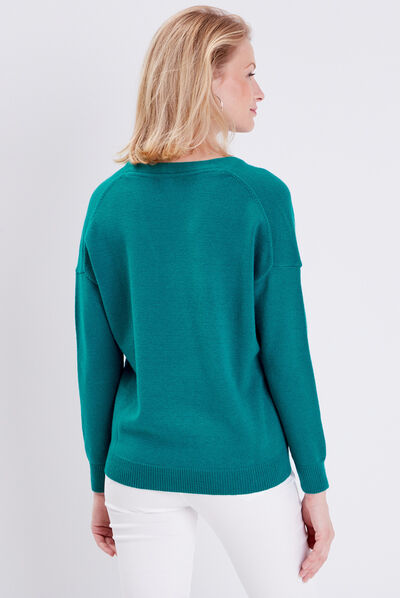 Pull manches longues vert foncé femme
