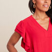 Blouse manches courtes volants rouge femme