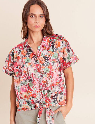 Chemise droite courte manches courtes multicolore femme