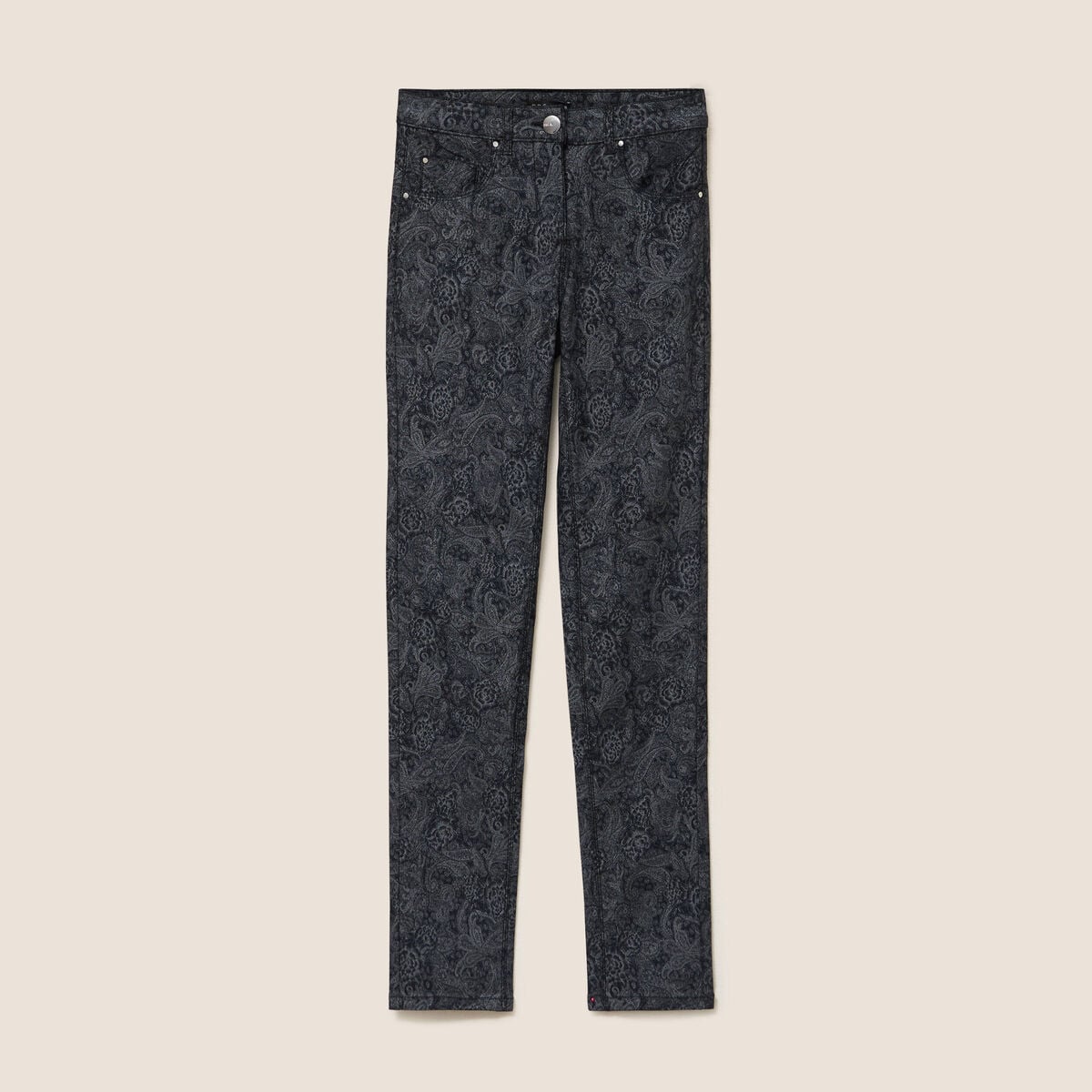 Pantalon coupe ajust&eacute;e enduit gris acier femme