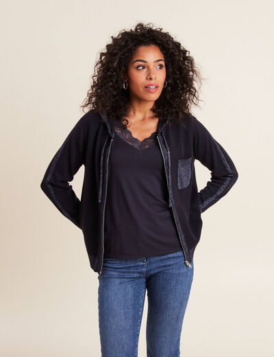 Gilet à capuche zippé bleu foncé femme