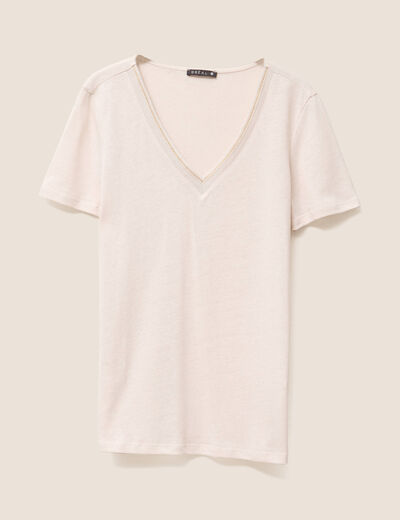 T-shirt manches courtes col en V gris clair femme