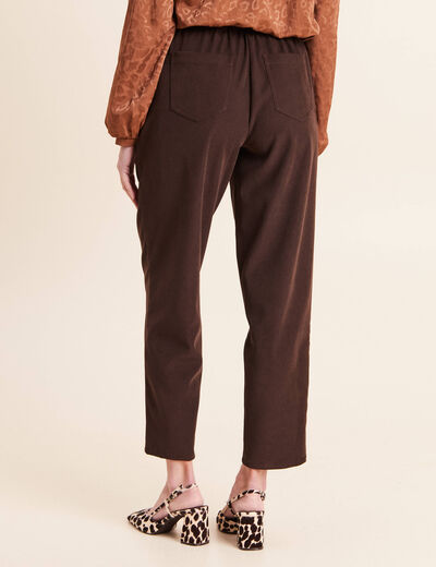 Jogging boyfriend 7/8&egrave;me en velours marron fonc&eacute; femme
