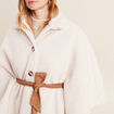 Poncho boutonn&eacute; ceintur&eacute; ecru femme