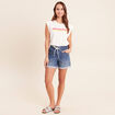 T-shirt col rond sans manches ecru femme
