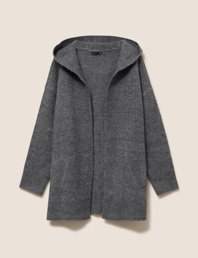 Gilet droit long gris fonc&eacute; femme