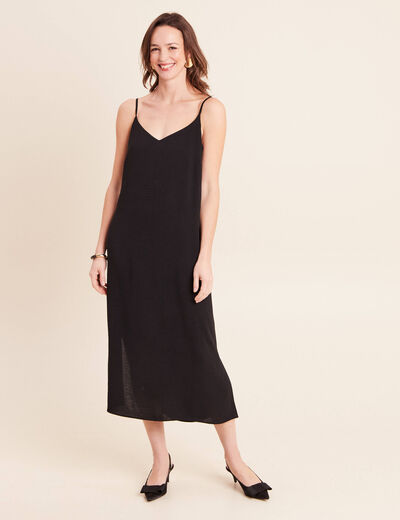 Robe longue &eacute;vas&eacute;e 2 en 1 col rond noir femme
