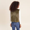 Gilet droit sans manches fausse fourrure vert kaki femme