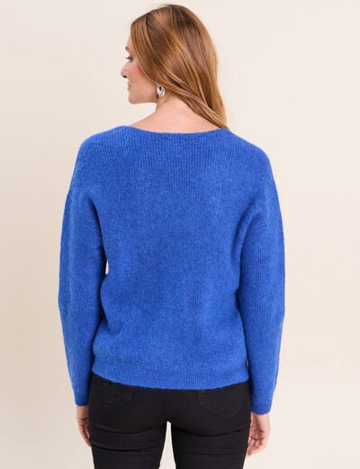 Pull col v bleu electrique femme