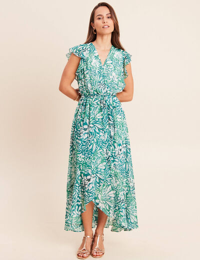 Robe longue portefeuille vert femme